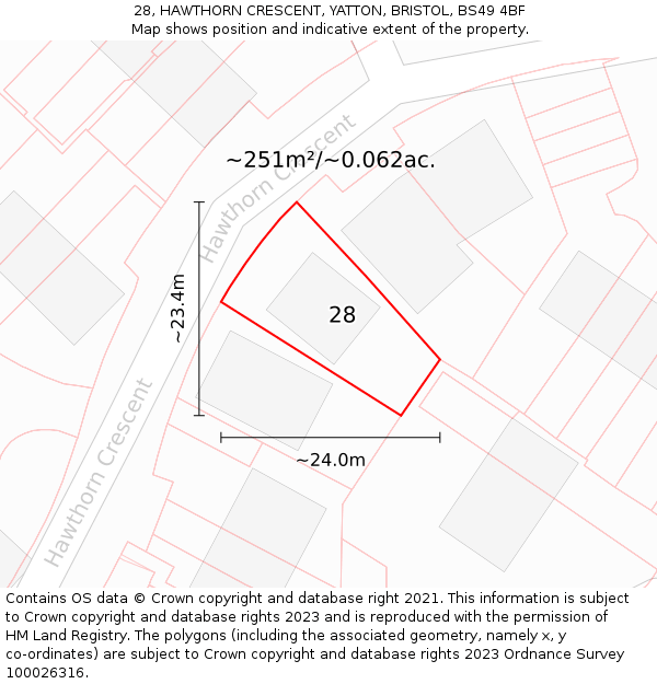 28, HAWTHORN CRESCENT, YATTON, BRISTOL, BS49 4BF: Plot and title map