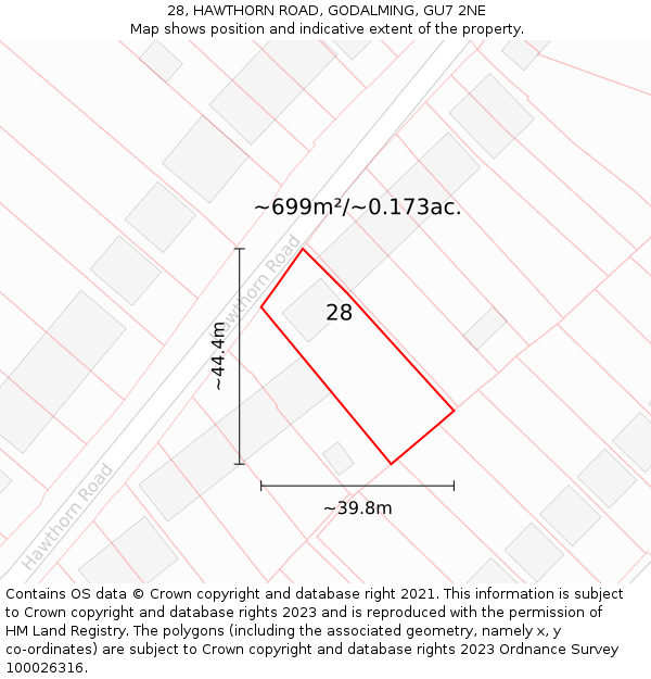 28, HAWTHORN ROAD, GODALMING, GU7 2NE: Plot and title map