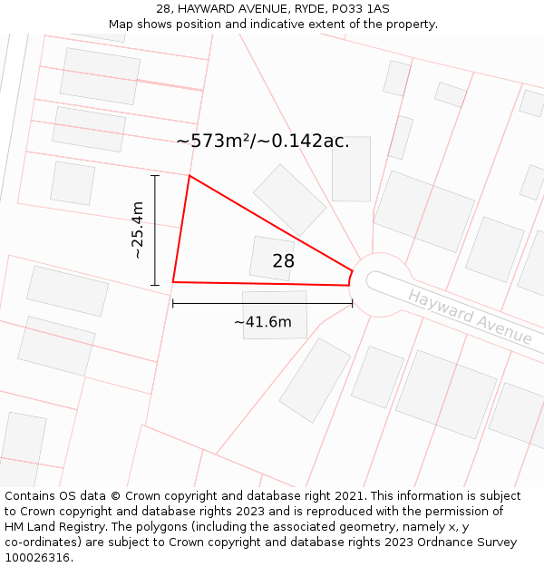 28, HAYWARD AVENUE, RYDE, PO33 1AS: Plot and title map