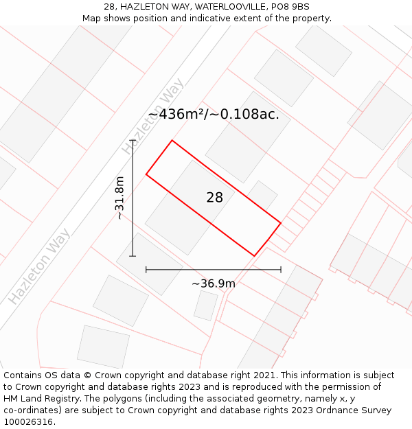 28, HAZLETON WAY, WATERLOOVILLE, PO8 9BS: Plot and title map