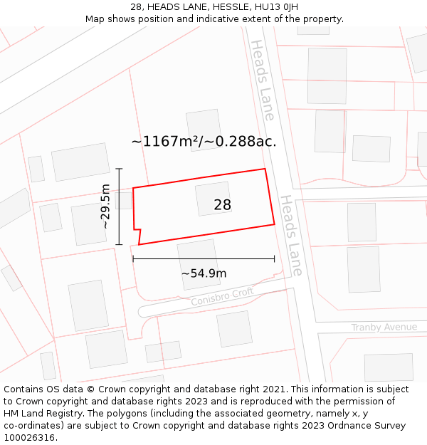 28, HEADS LANE, HESSLE, HU13 0JH: Plot and title map