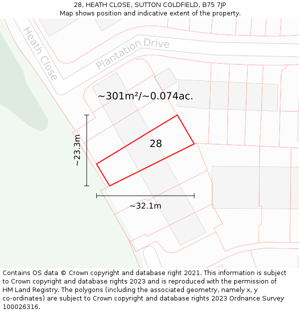 28, HEATH CLOSE, SUTTON COLDFIELD, B75 7JP: Plot and title map