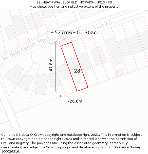 28, HEATH WAY, BLOFIELD, NORWICH, NR13 4RS: Plot and title map