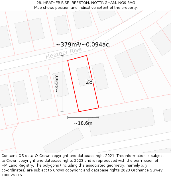 28, HEATHER RISE, BEESTON, NOTTINGHAM, NG9 3AG: Plot and title map