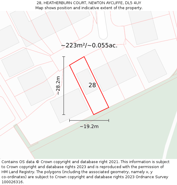 28, HEATHERBURN COURT, NEWTON AYCLIFFE, DL5 4UY: Plot and title map