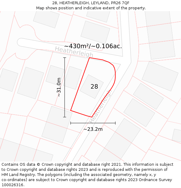 28, HEATHERLEIGH, LEYLAND, PR26 7QF: Plot and title map