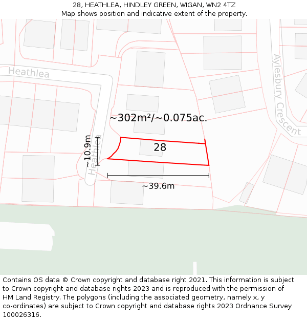 28, HEATHLEA, HINDLEY GREEN, WIGAN, WN2 4TZ: Plot and title map