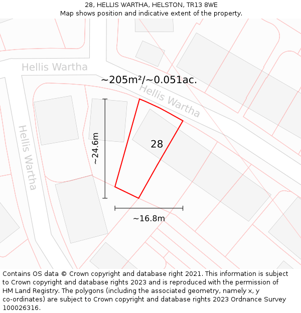 28, HELLIS WARTHA, HELSTON, TR13 8WE: Plot and title map