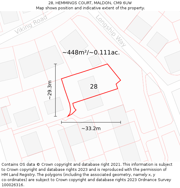 28, HEMMINGS COURT, MALDON, CM9 6UW: Plot and title map