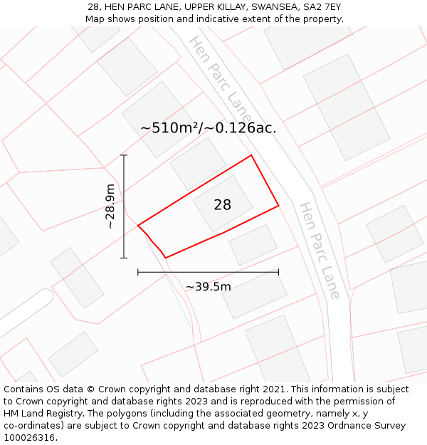 28, HEN PARC LANE, UPPER KILLAY, SWANSEA, SA2 7EY: Plot and title map