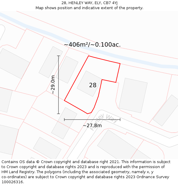 28, HENLEY WAY, ELY, CB7 4YJ: Plot and title map