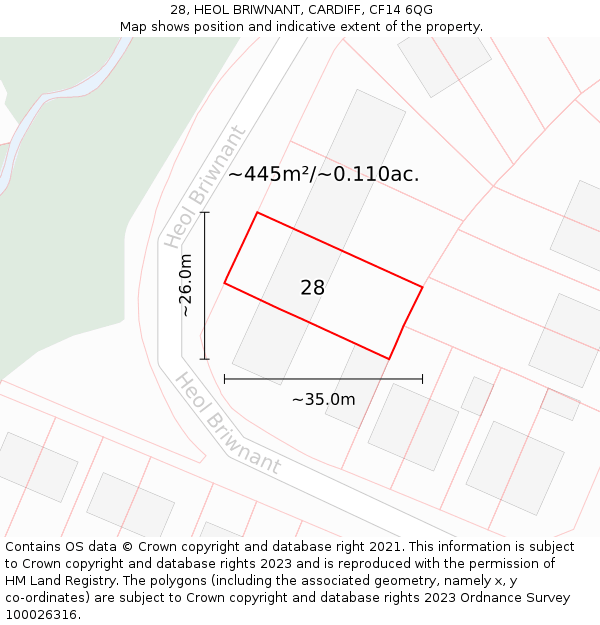28, HEOL BRIWNANT, CARDIFF, CF14 6QG: Plot and title map