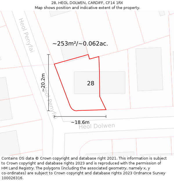 28, HEOL DOLWEN, CARDIFF, CF14 1RX: Plot and title map