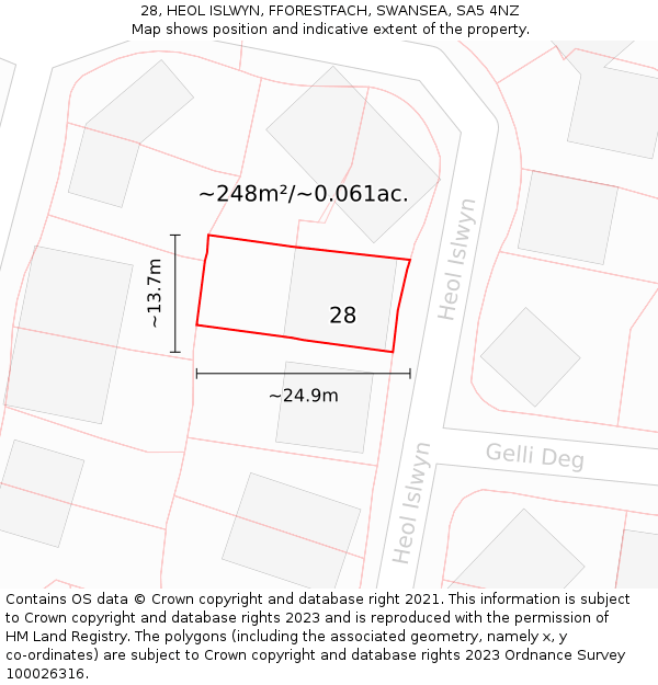 28, HEOL ISLWYN, FFORESTFACH, SWANSEA, SA5 4NZ: Plot and title map