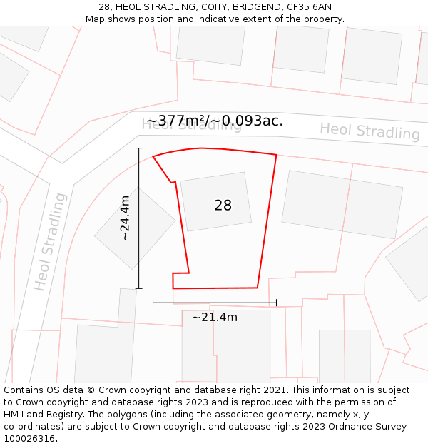 28, HEOL STRADLING, COITY, BRIDGEND, CF35 6AN: Plot and title map