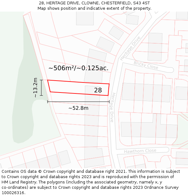 28, HERITAGE DRIVE, CLOWNE, CHESTERFIELD, S43 4ST: Plot and title map