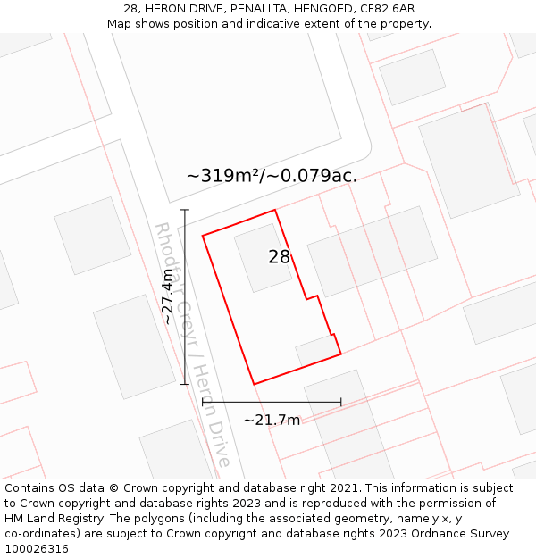 28, HERON DRIVE, PENALLTA, HENGOED, CF82 6AR: Plot and title map