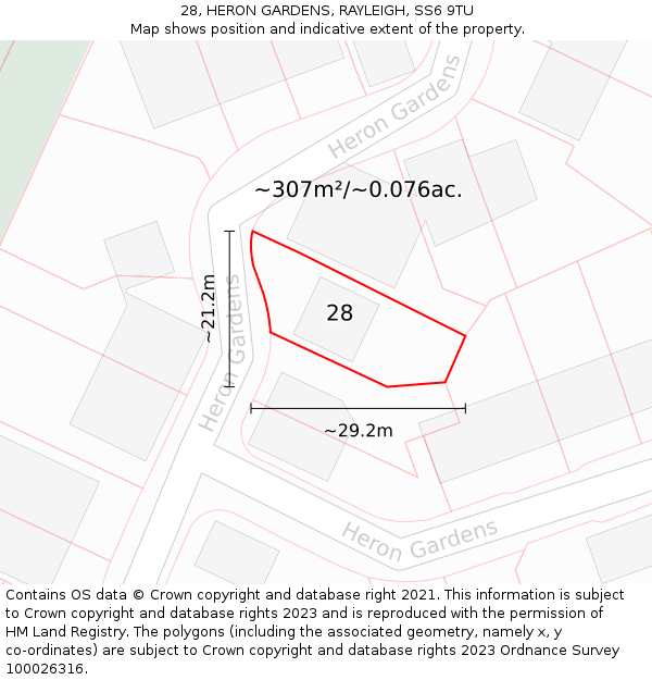 28, HERON GARDENS, RAYLEIGH, SS6 9TU: Plot and title map