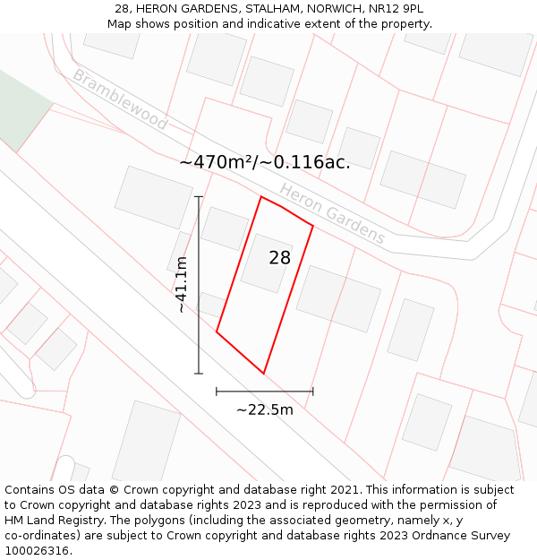 28, HERON GARDENS, STALHAM, NORWICH, NR12 9PL: Plot and title map