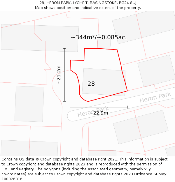28, HERON PARK, LYCHPIT, BASINGSTOKE, RG24 8UJ: Plot and title map