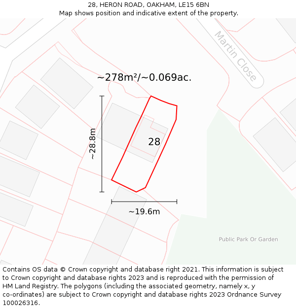 28, HERON ROAD, OAKHAM, LE15 6BN: Plot and title map