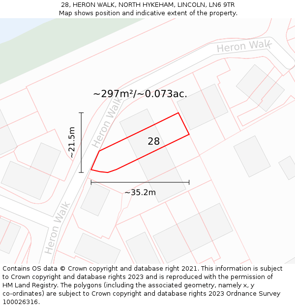 28, HERON WALK, NORTH HYKEHAM, LINCOLN, LN6 9TR: Plot and title map