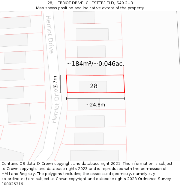 28, HERRIOT DRIVE, CHESTERFIELD, S40 2UR: Plot and title map