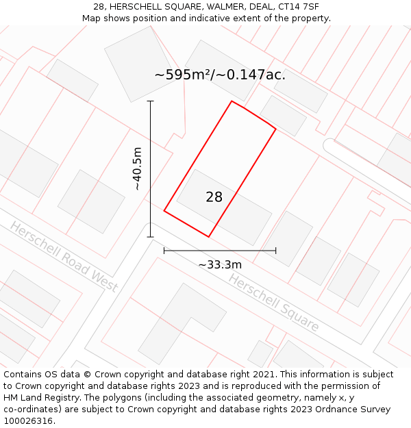 28, HERSCHELL SQUARE, WALMER, DEAL, CT14 7SF: Plot and title map