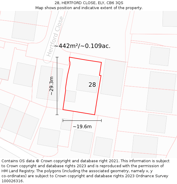 28, HERTFORD CLOSE, ELY, CB6 3QS: Plot and title map