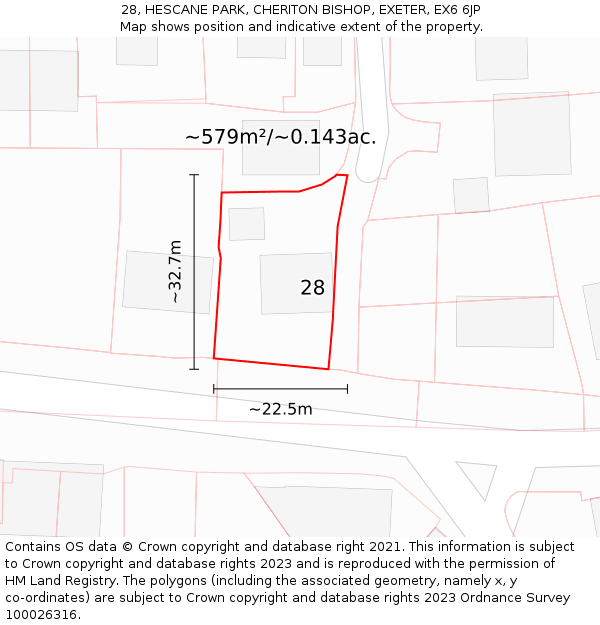 28, HESCANE PARK, CHERITON BISHOP, EXETER, EX6 6JP: Plot and title map