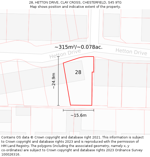 28, HETTON DRIVE, CLAY CROSS, CHESTERFIELD, S45 9TG: Plot and title map