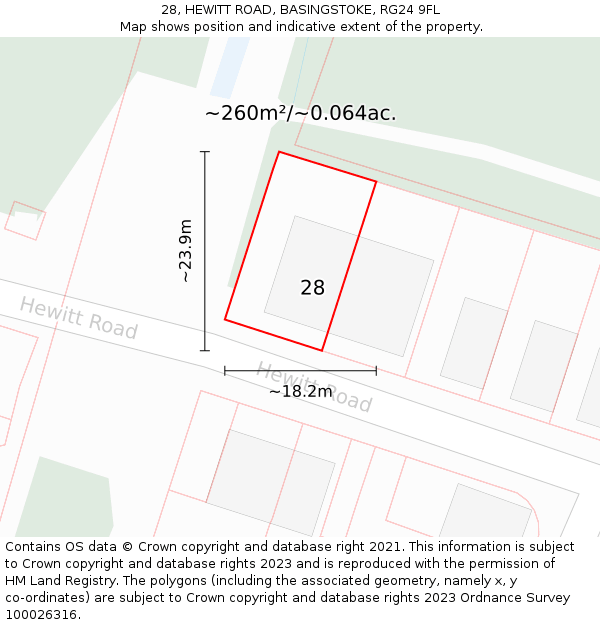 28, HEWITT ROAD, BASINGSTOKE, RG24 9FL: Plot and title map