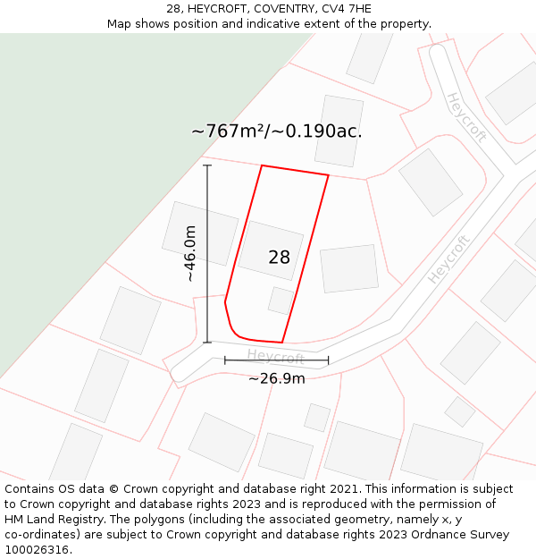 28, HEYCROFT, COVENTRY, CV4 7HE: Plot and title map
