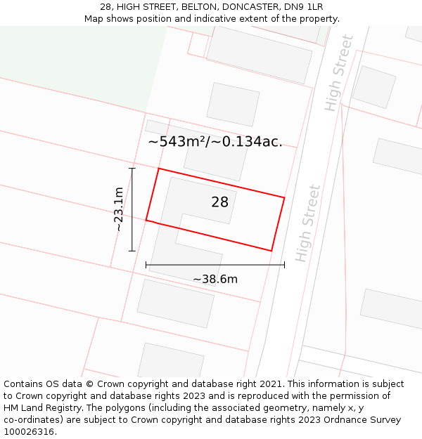 28, HIGH STREET, BELTON, DONCASTER, DN9 1LR: Plot and title map
