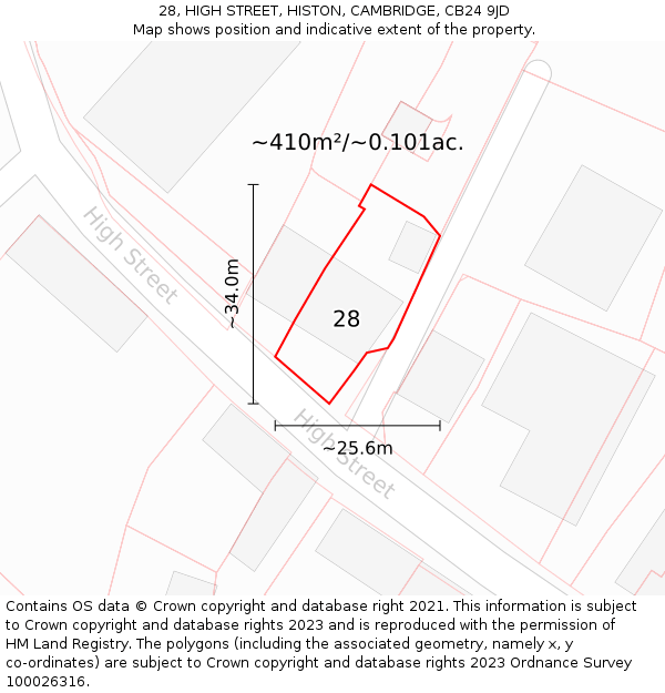 28, HIGH STREET, HISTON, CAMBRIDGE, CB24 9JD: Plot and title map