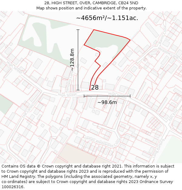 28, HIGH STREET, OVER, CAMBRIDGE, CB24 5ND: Plot and title map