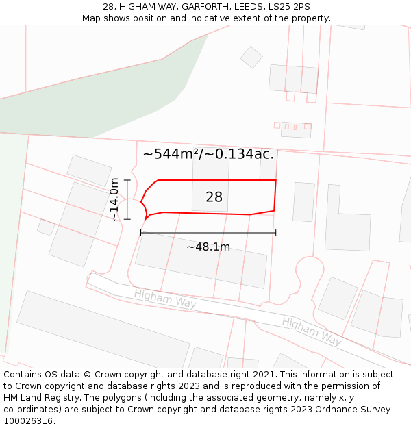 28, HIGHAM WAY, GARFORTH, LEEDS, LS25 2PS: Plot and title map