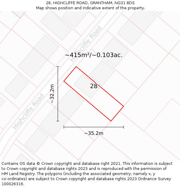 28, HIGHCLIFFE ROAD, GRANTHAM, NG31 8DS: Plot and title map