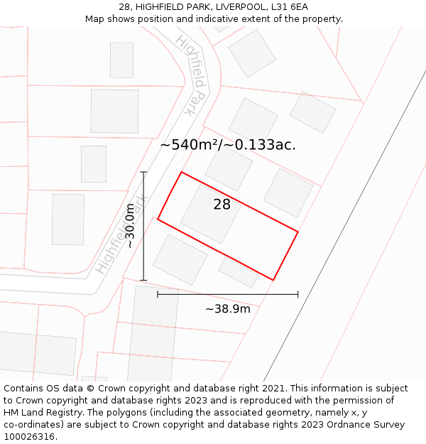 28, HIGHFIELD PARK, LIVERPOOL, L31 6EA: Plot and title map