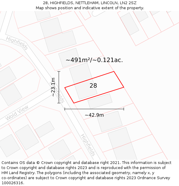 28, HIGHFIELDS, NETTLEHAM, LINCOLN, LN2 2SZ: Plot and title map