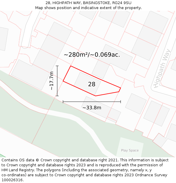 28, HIGHPATH WAY, BASINGSTOKE, RG24 9SU: Plot and title map