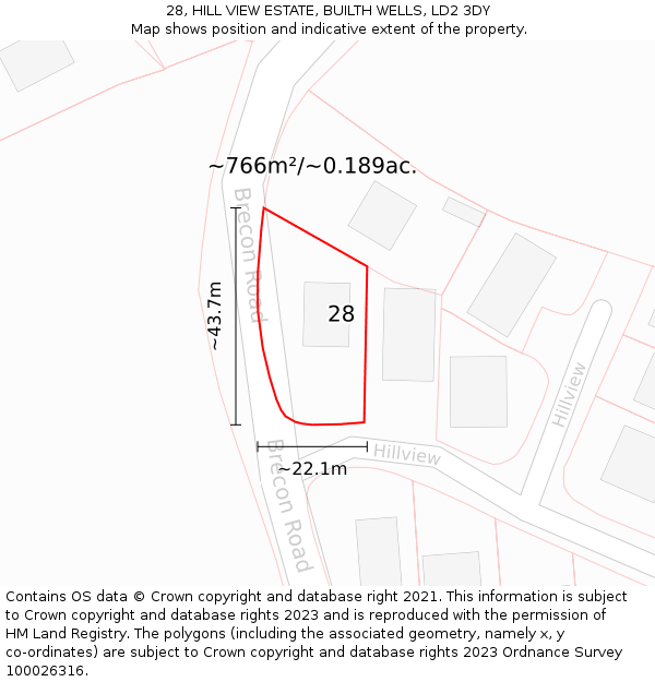 28, HILL VIEW ESTATE, BUILTH WELLS, LD2 3DY: Plot and title map