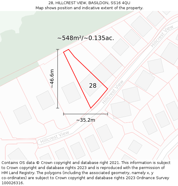 28, HILLCREST VIEW, BASILDON, SS16 4QU: Plot and title map