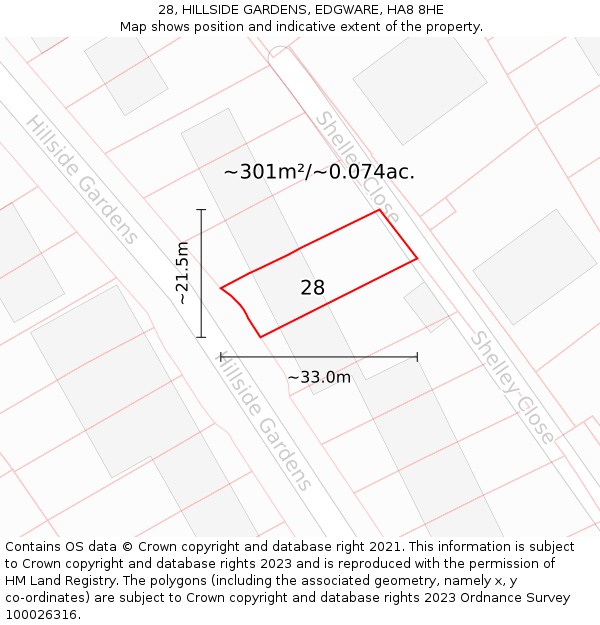 28, HILLSIDE GARDENS, EDGWARE, HA8 8HE: Plot and title map