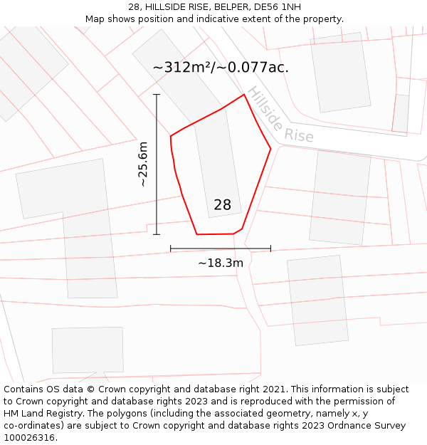 28, HILLSIDE RISE, BELPER, DE56 1NH: Plot and title map