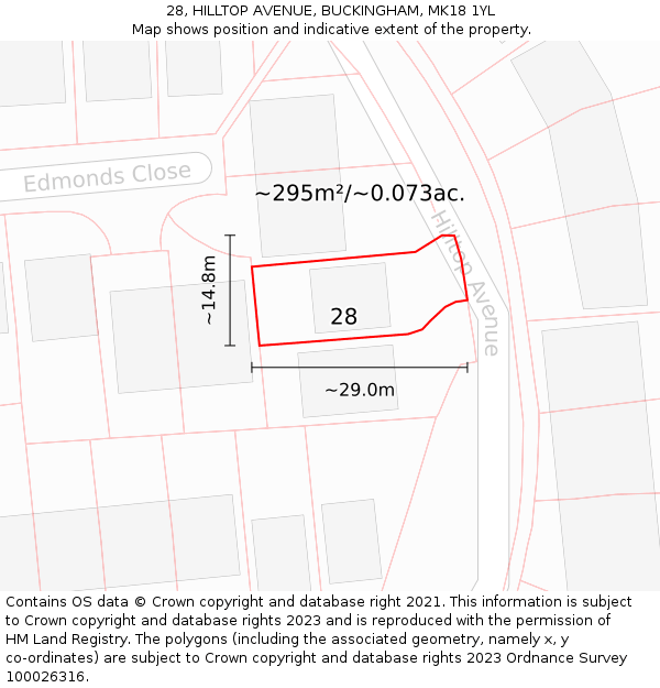 28, HILLTOP AVENUE, BUCKINGHAM, MK18 1YL: Plot and title map