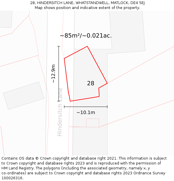 28, HINDERSITCH LANE, WHATSTANDWELL, MATLOCK, DE4 5EJ: Plot and title map