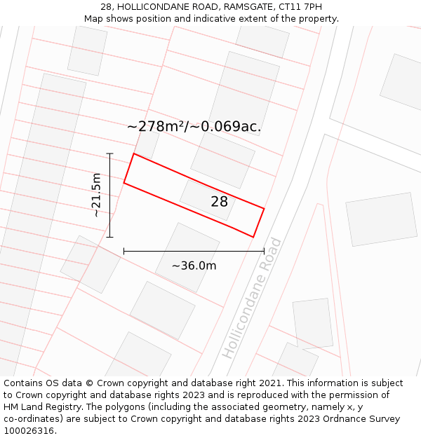 28, HOLLICONDANE ROAD, RAMSGATE, CT11 7PH: Plot and title map