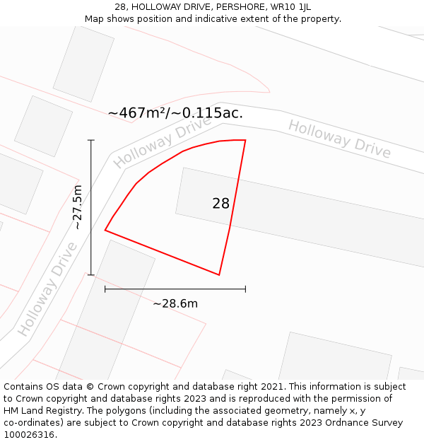 28, HOLLOWAY DRIVE, PERSHORE, WR10 1JL: Plot and title map