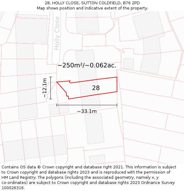 28, HOLLY CLOSE, SUTTON COLDFIELD, B76 2PD: Plot and title map